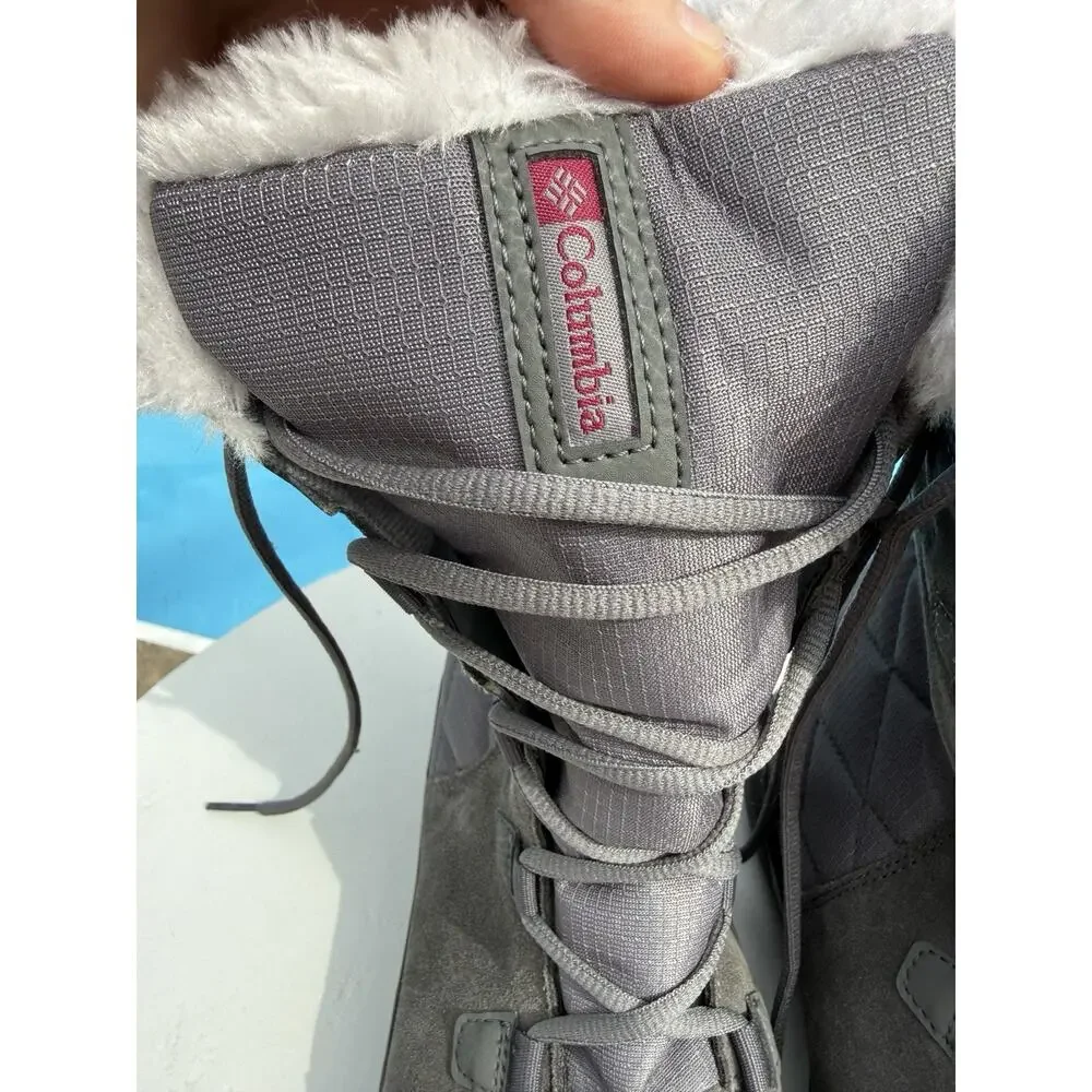 Women's 10 M Columbia Minx Mid II Snow Waterproof Boots Insulated Gray Faux Fur